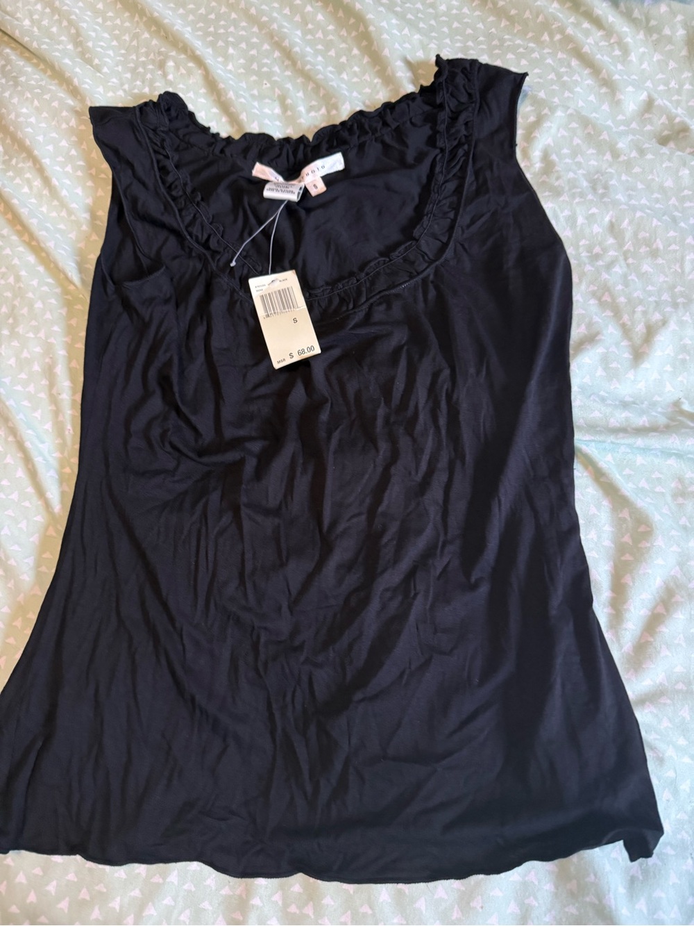 Max Studio Black Ruffle Trim V-Neck Tank